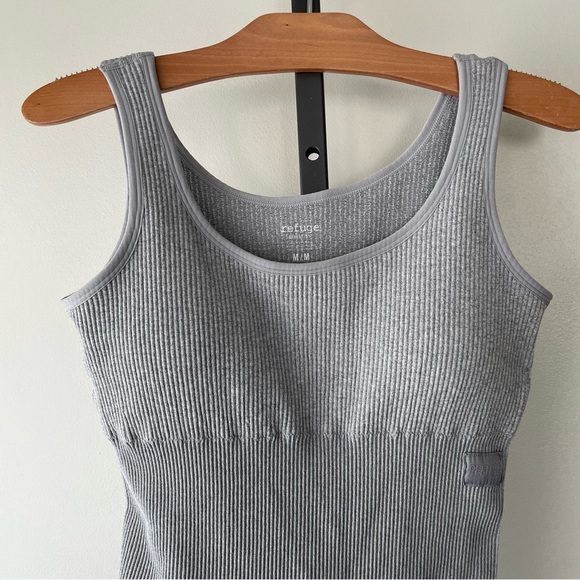Refuge Ribbed Athletic Unitard Bike Shorts Tank Romper One Piece Grey Medium - Picture 3 of 8